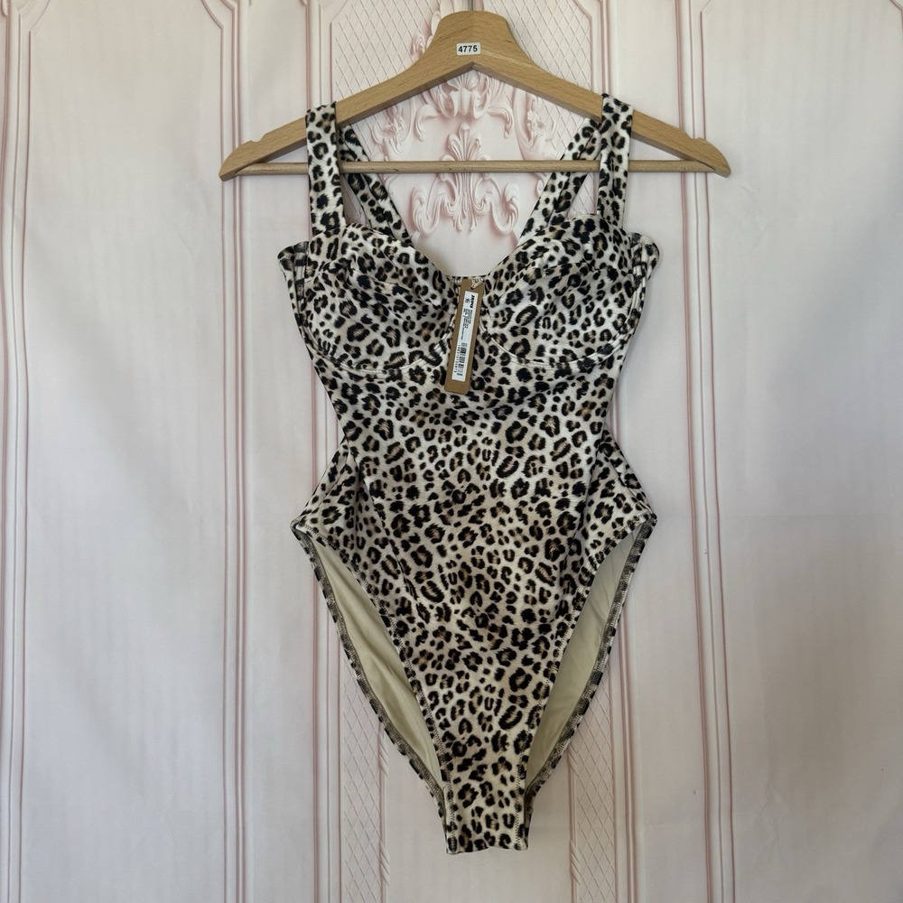 SKIMS Signature Swim Underwire One Piece Champagne Leopard Print Size M NWT